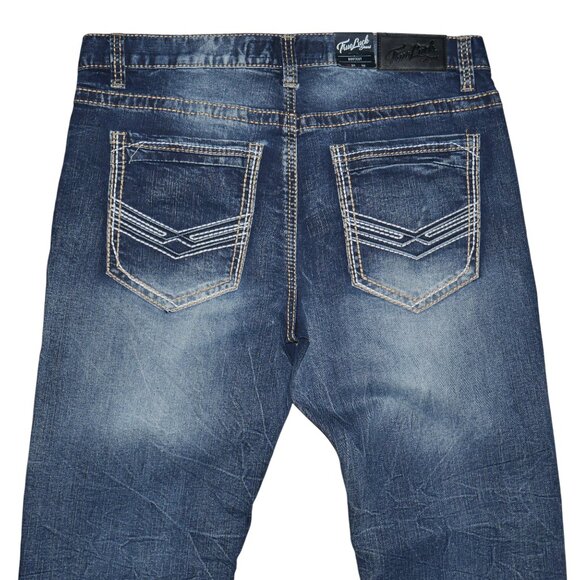 True Luck Bootcut Jeans Dark Wash Denim Men's Size 34x30 Thick Stitch BKE NWT - Picture 5 of 8